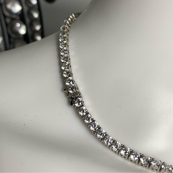 Choker Necklace 925 Sterling Silver China 16” 28.45 Grams Cubic Zircons - Picture 2 of 8